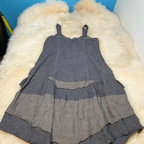 Animale Jacques Ruc 8-US Gray Linen Sleeveless Ruffle Dress - Picture 8 of 8